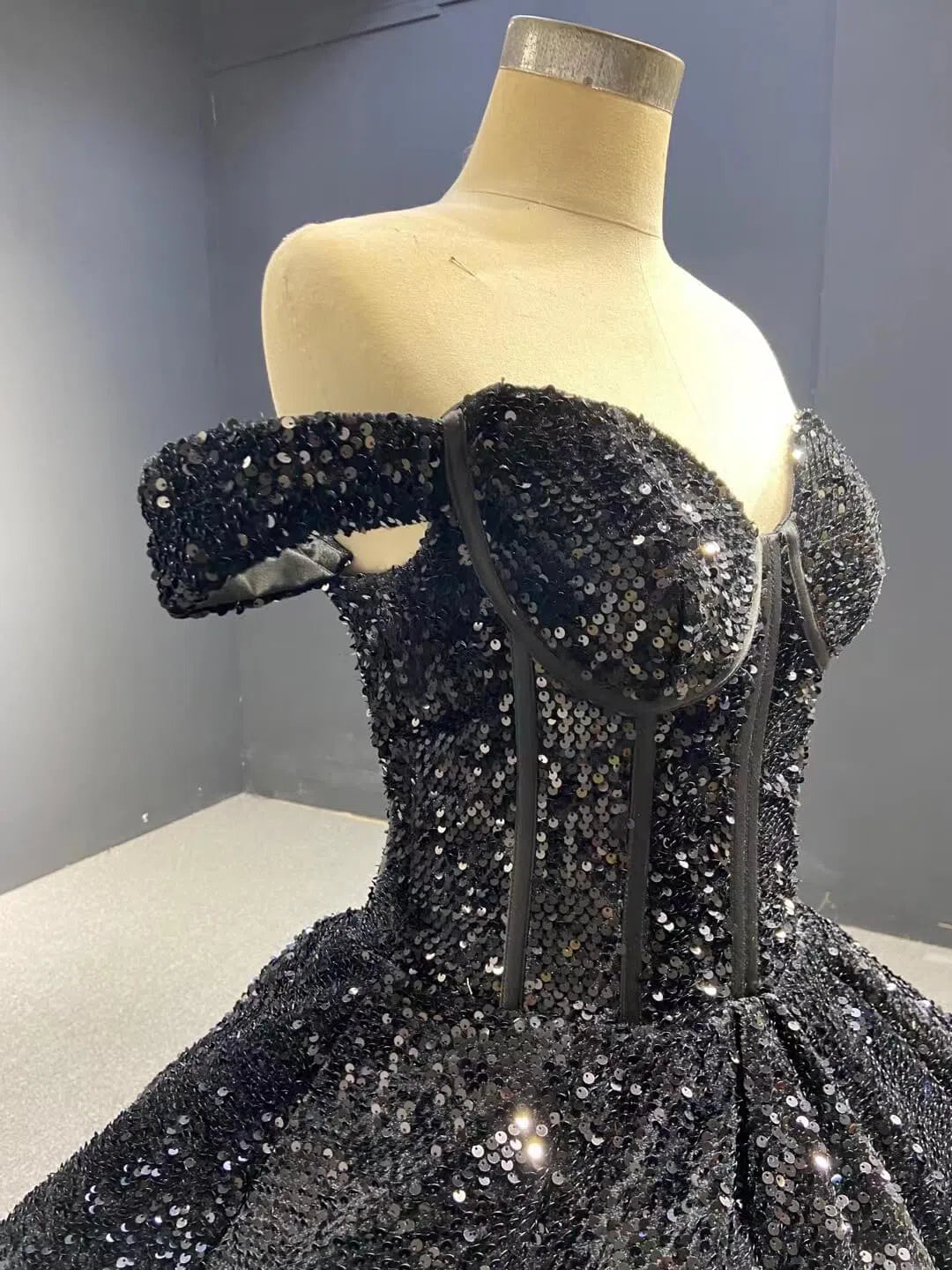 Sparkly Black Sequin Ball Gown Wedding Dress Sweet 16 Dresses 66567 viniodress-prom dresses-Viniodress-Viniodress