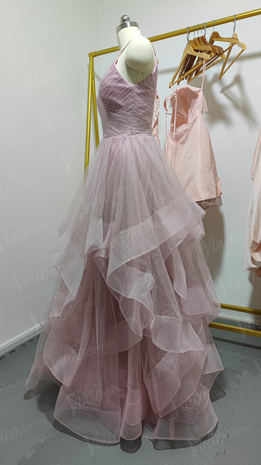 Prom Dress 2025 Sparkly Dusty Rose Prom Dresses Ruffle Layered Junior Prom Dress FD1017B-unique prom dresses-Dusty Rose-Custom Size-Viniodress