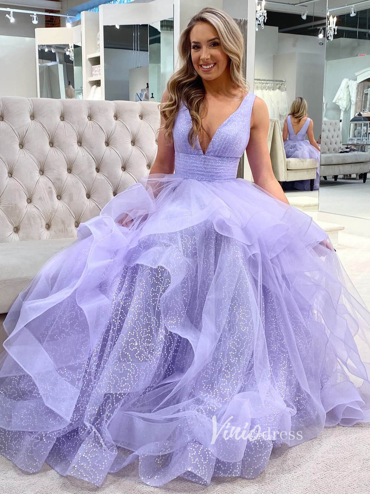 Prom Dress 2025 Sparkly Lavender Ruffle Prom Dresses Sequin Tulle Junior Prom Gown FD1401B-unique prom dresses-Lavender-Custom Size-Viniodress