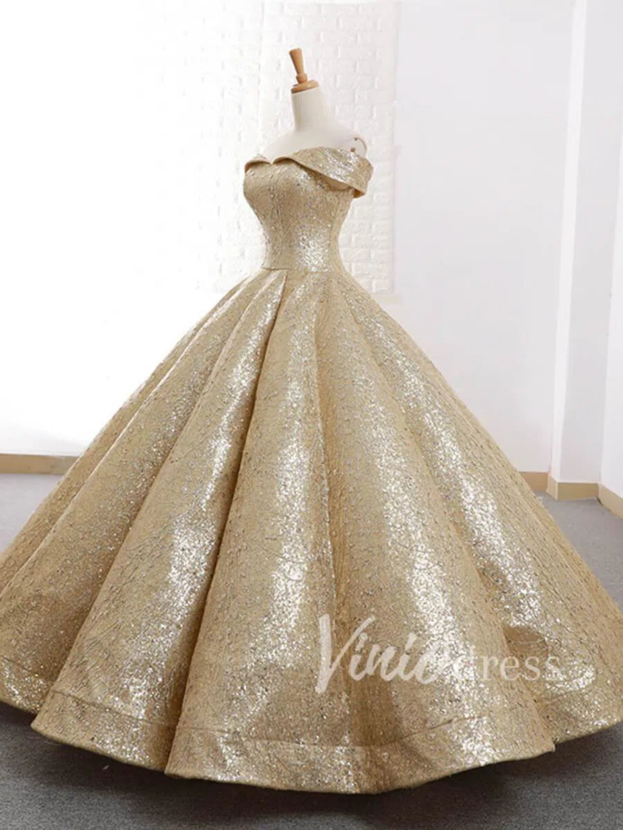 Prom Dress 2025 Sparkly Long Sequin Prom Dresses Red Quinceanera Dress FD1119 viniodress-unique prom dresses-Gold-Custom Size-Viniodress