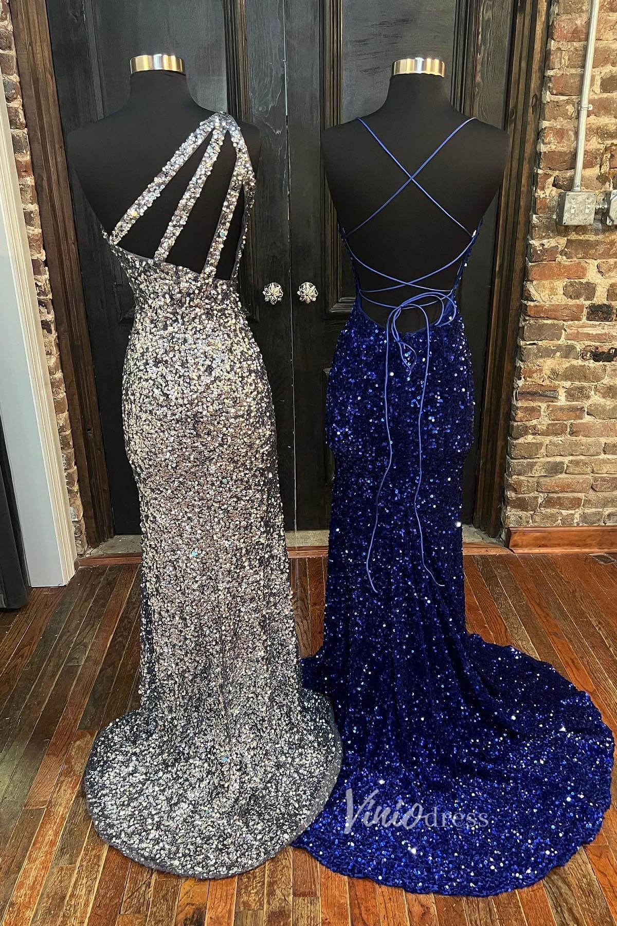 Prom Dress 2025 Sparkly Mermaid Sequin Formal Dress One Shoulder Prom Dresses FD2967-unique prom dresses-Silver-Custom Size-Viniodress