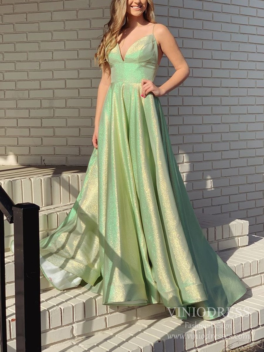 Prom Dress 2025 Sparkly Pastel Green Long Prom Dresses with Pockets FD2518-unique prom dresses-Light Green-Custom Size-Viniodress