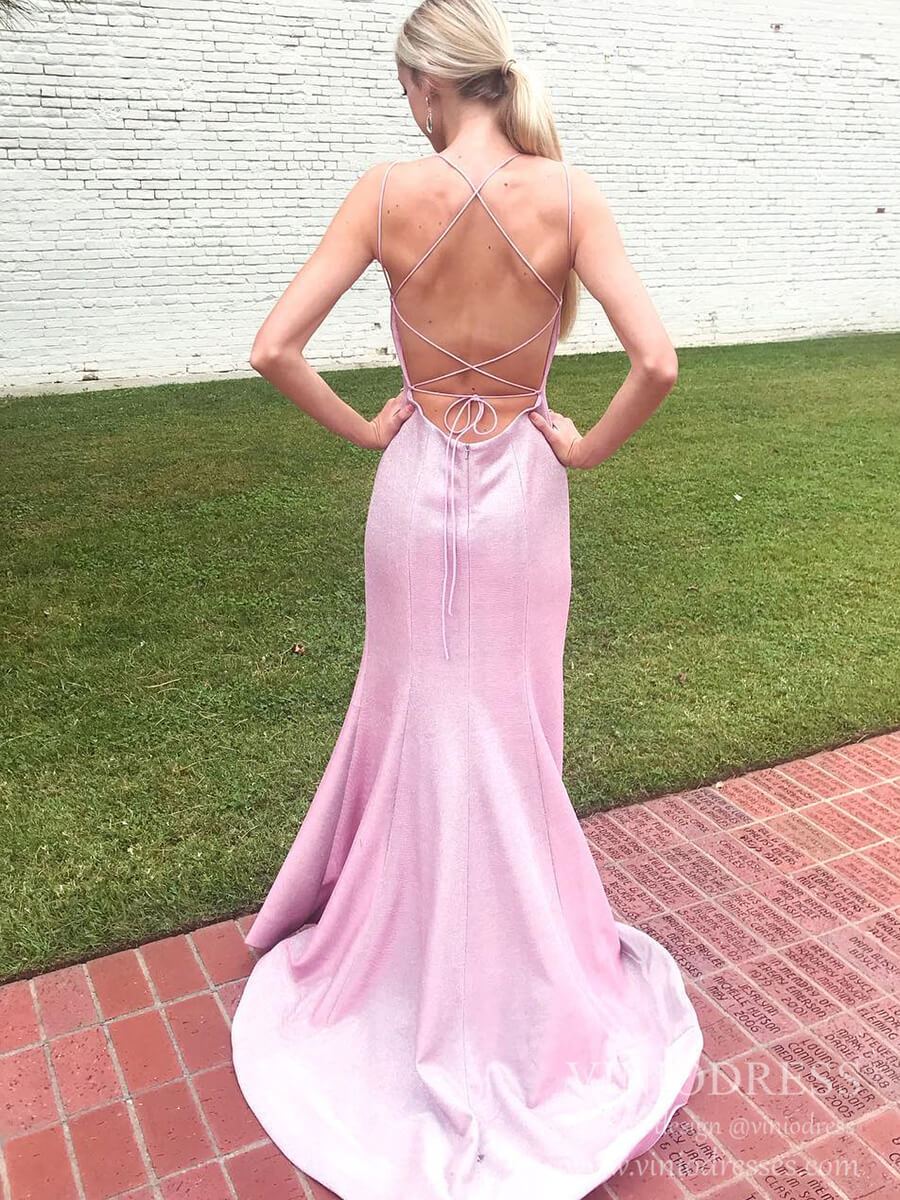 Prom Dress 2025 Sparkly Pink Mermaid Prom Dresses Spaghetti Strap Junior Prom Gown FD2093-unique prom dresses-Pink-Custom Size-Viniodress