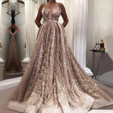 Prom Dress 2025 Sparkly Rose Gold Long Prom Dresses with Pockets FD1732-unique prom dresses-Rose Gold-Custom Size-Viniodress