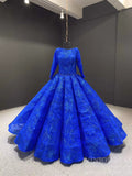 Prom Dress 2025 Sparkly Royal Blue Ball Gown Sweet 16 Dress 66530 Long Sleeve-unique prom dresses-Royal Blue-Custom Size-Viniodress