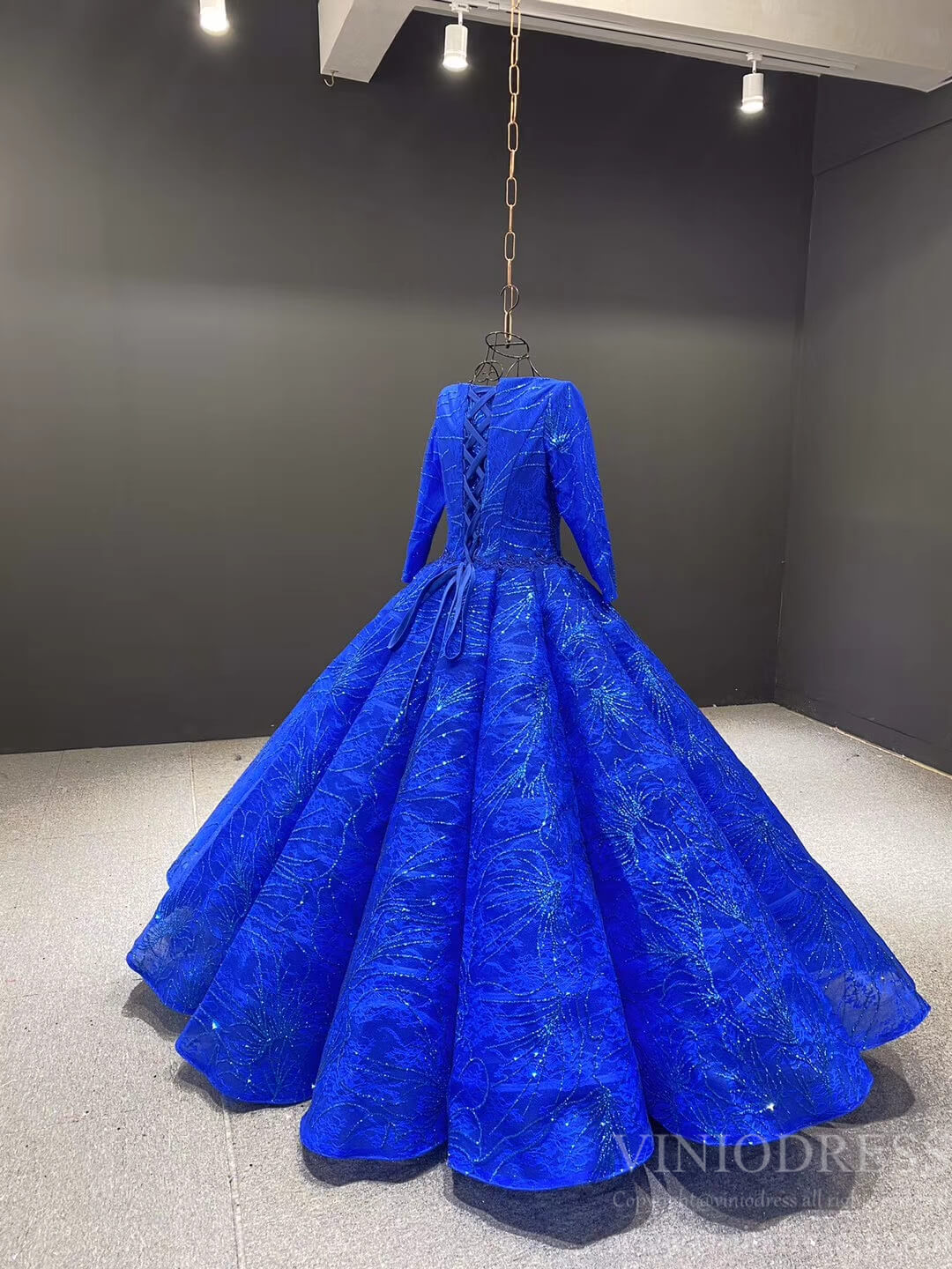 Prom Dress 2025 Sparkly Royal Blue Ball Gown Sweet 16 Dress 66530 Long Sleeve-unique prom dresses-Royal Blue-Custom Size-Viniodress