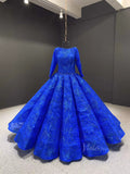 Prom Dress 2025 Sparkly Royal Blue Ball Gown Sweet 16 Dress 66530 Long Sleeve-unique prom dresses-Royal Blue-Custom Size-Viniodress