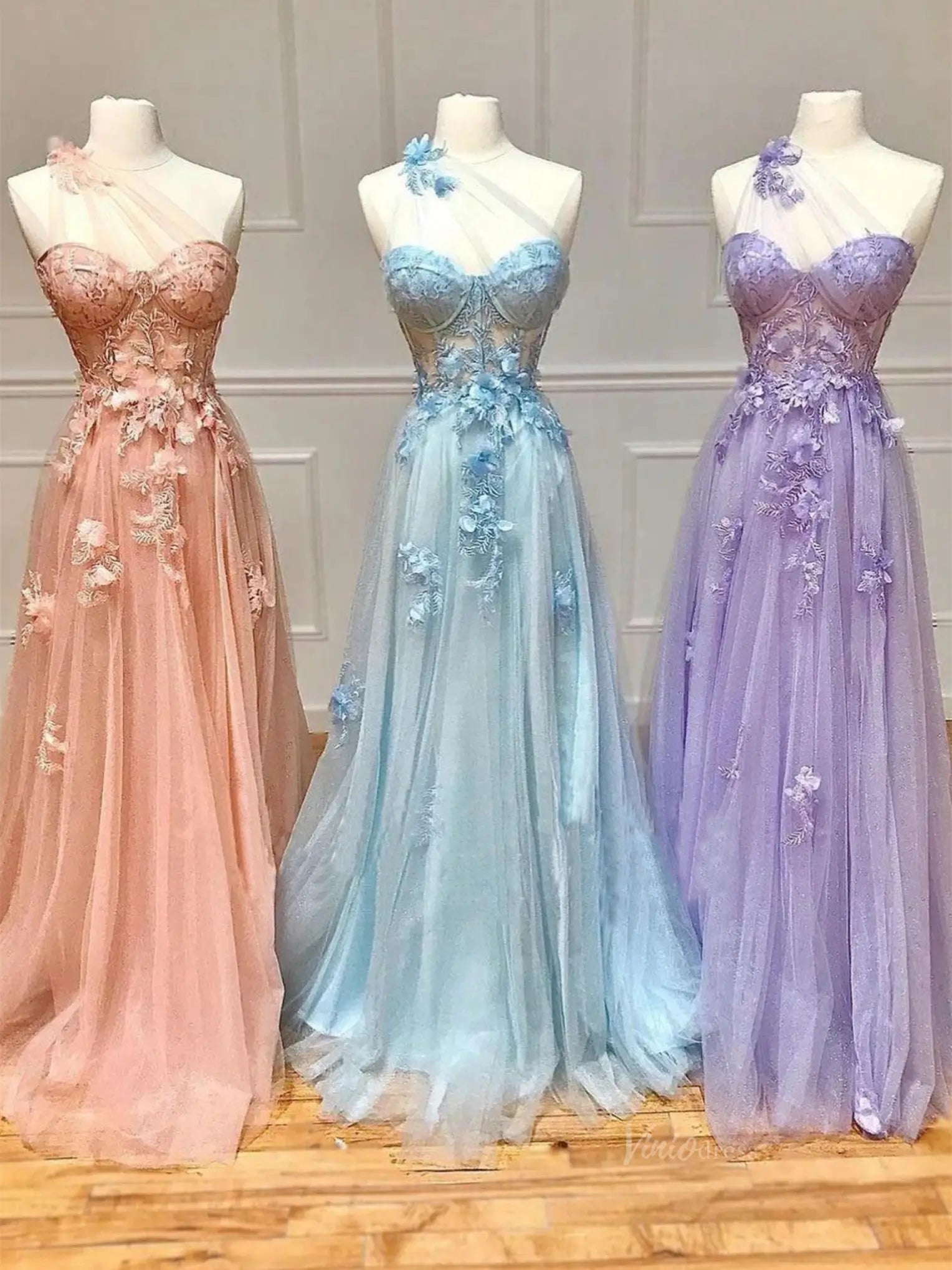 Sparkly Tulle Lace Prom Dresses 2025 One Shoulder Formal Gown with Slit - FD5158 - Viniodressprom dressesLavenderCustom Size - Formal Dresses - Ball Gowns