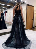 prom dresses 2025 Sparkly Tulle Lace Prom Dresses 2025 One Shoulder Formal Gown with Slit - FD5158-plus size wedding dresses Viniodress-Black-Custom Size-