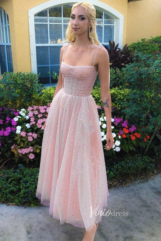 Short Prom Dresses 2025 Starry Blush Pink Midi Prom Dress with Pockets FD2660-prom dresses-Viniodress-Blush Pink-Custom Size-Viniodress