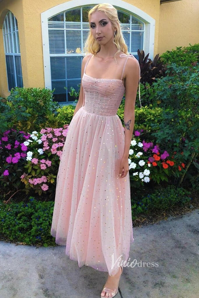 Short Prom Dresses 2025 Starry Blush Pink Midi Prom Dress with Pockets FD2660-prom dresses-Viniodress-Blush Pink-Custom Size-Viniodress