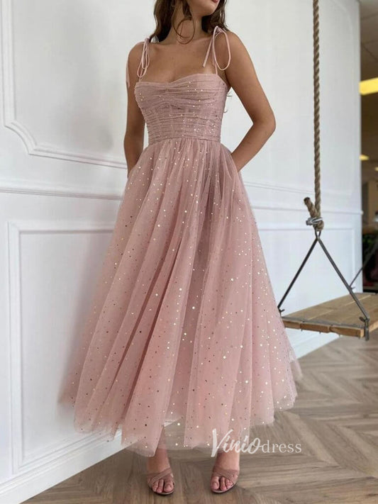 Short Prom Dresses 2025 Starry Blush Pink Midi Prom Dress with Pockets FD2660-prom dresses-Viniodress-Blush Pink-Custom Size-Viniodress