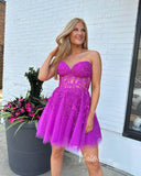 Short Prom Dresses 2025 Strapless Lace Applique Homecoming Dresses Sweetheart Neck Short Prom Dress SD1645-prom dresses-Viniodress-Purple-Custom Size-Viniodress