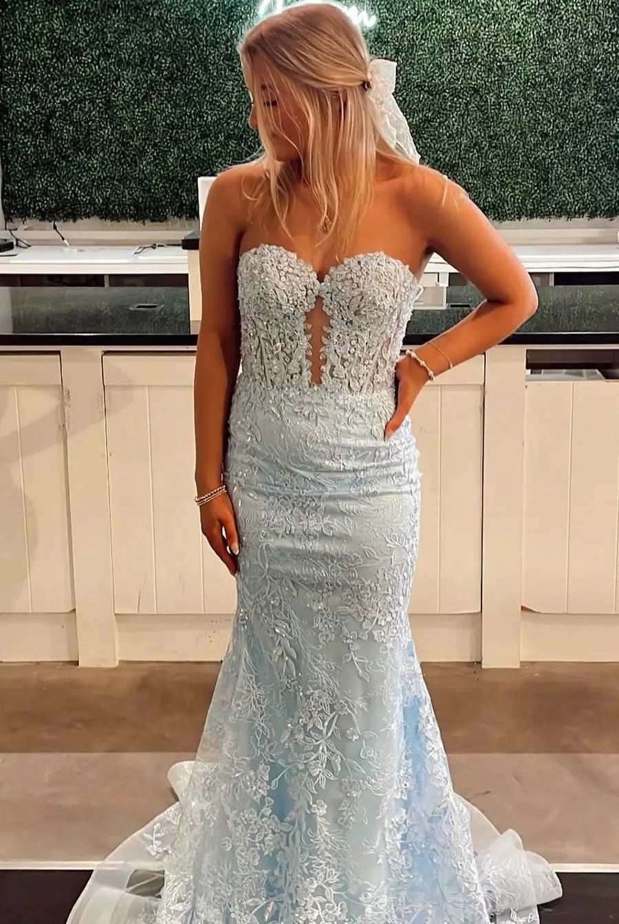 Strapless Lace Mermaid Prom Dress 2025 with Sweetheart Neck – FD5018 - Viniodressprom dressesLight BlueCustom Size - Formal Dresses - Ball Gowns