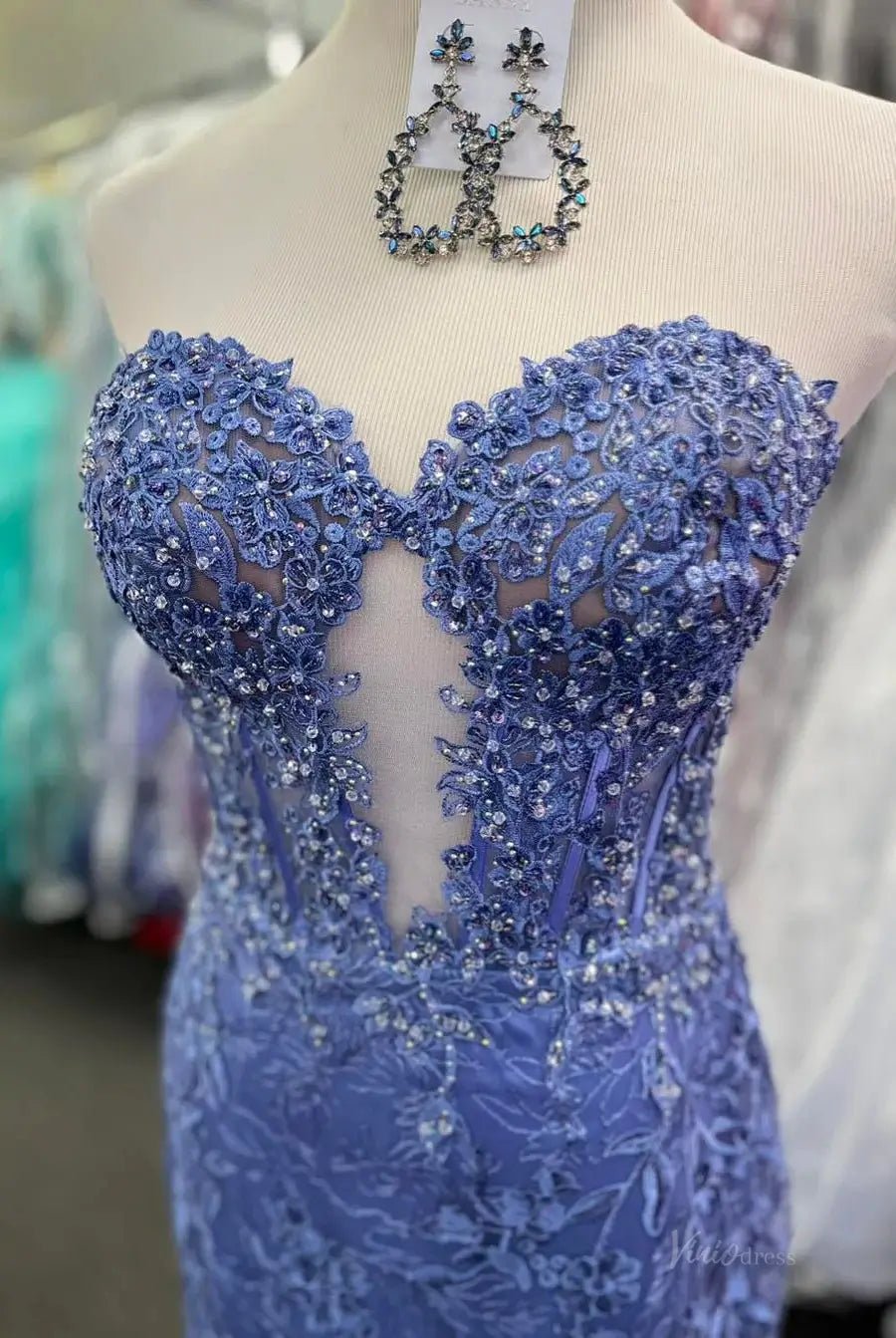 Strapless Lace Mermaid Prom Dress 2025 with Sweetheart Neck – FD5018 - Viniodressprom dressesBlueCustom Size - Formal Dresses - Ball Gowns