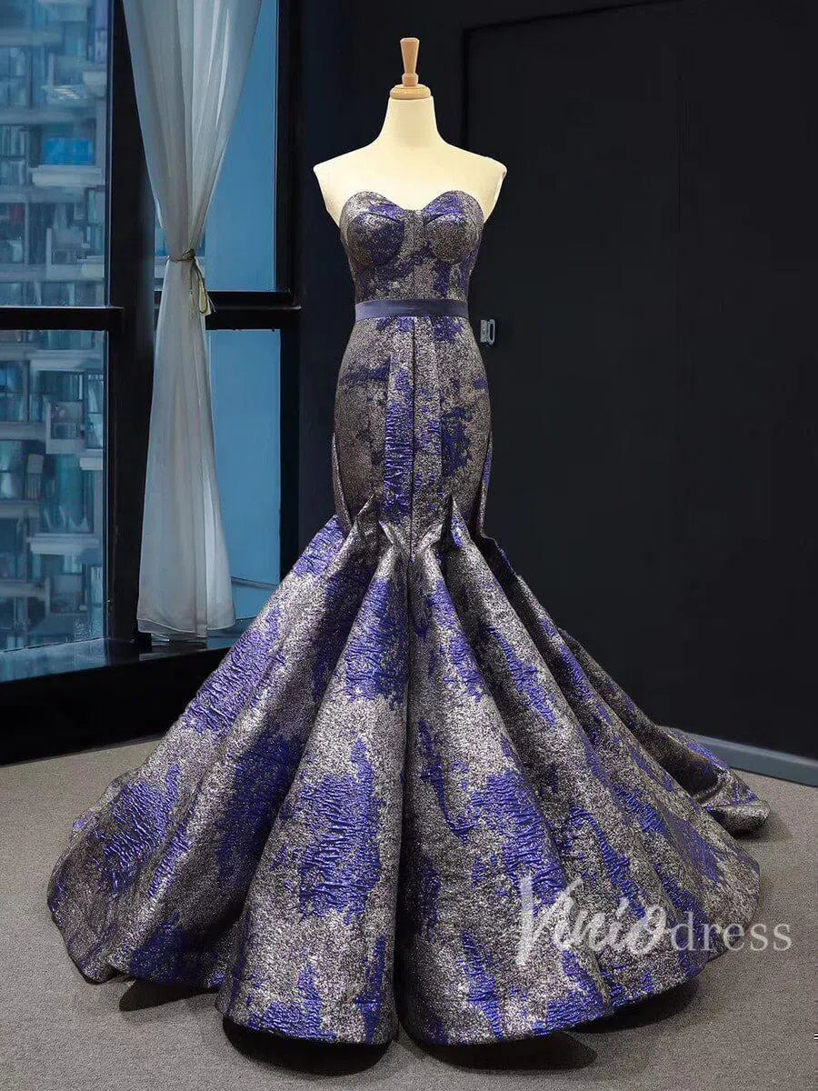 Prom Dress 2025 Strapless Mermaid Prom Dresses Blue and Grey Pageant Dress FD1287-unique prom dresses-Royal Blue-US 2-Viniodress