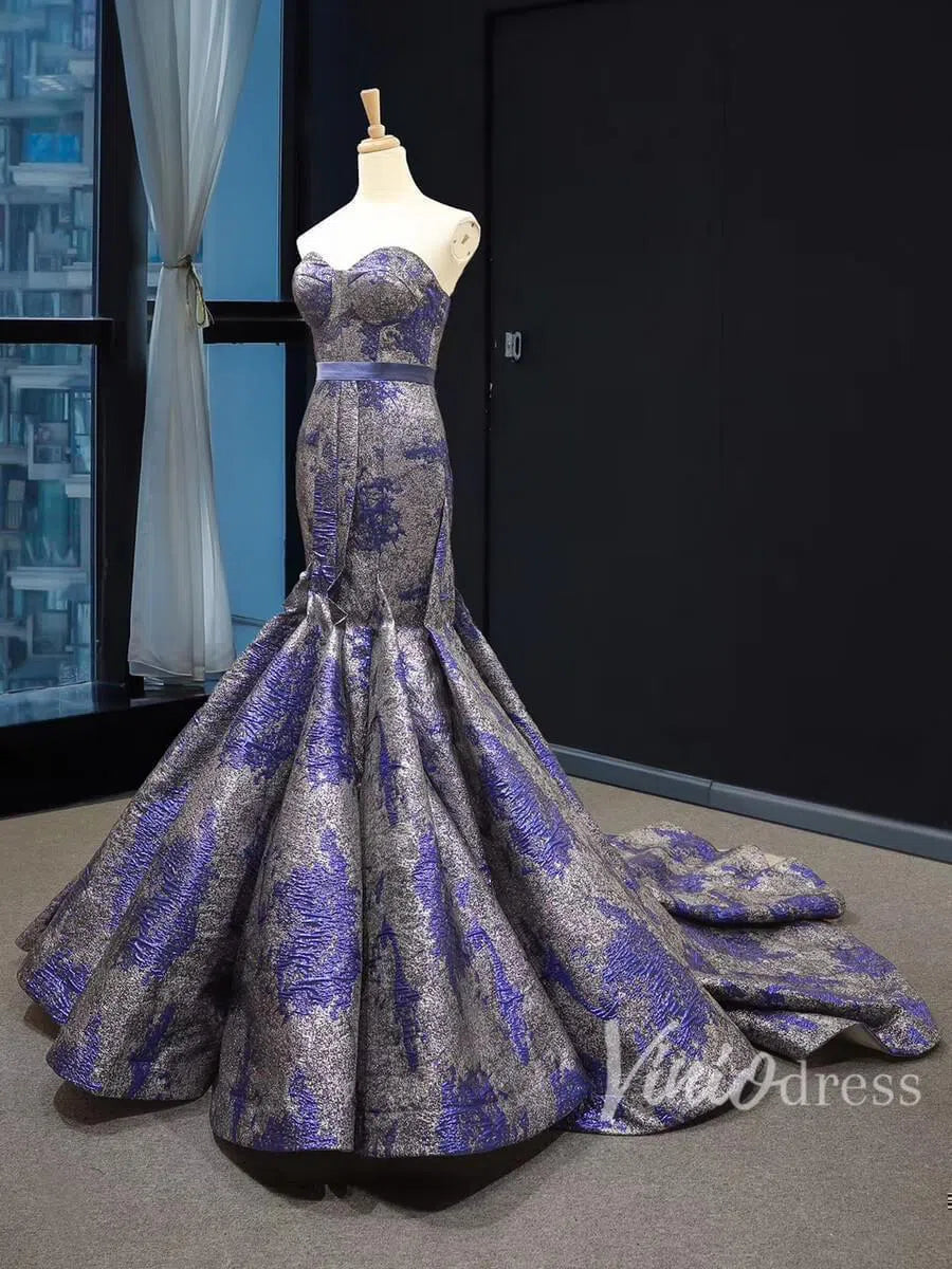 Prom Dress 2025 Strapless Mermaid Prom Dresses Blue and Grey Pageant Dress FD1287-unique prom dresses-Royal Blue-US 2-Viniodress