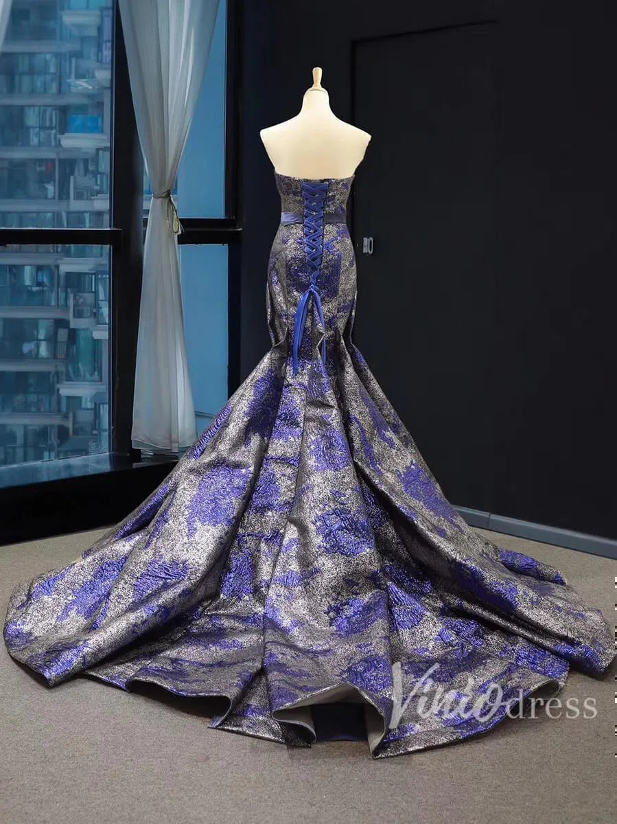 Prom Dress 2025 Strapless Mermaid Prom Dresses Blue and Grey Pageant Dress FD1287-unique prom dresses-Royal Blue-US 2-Viniodress