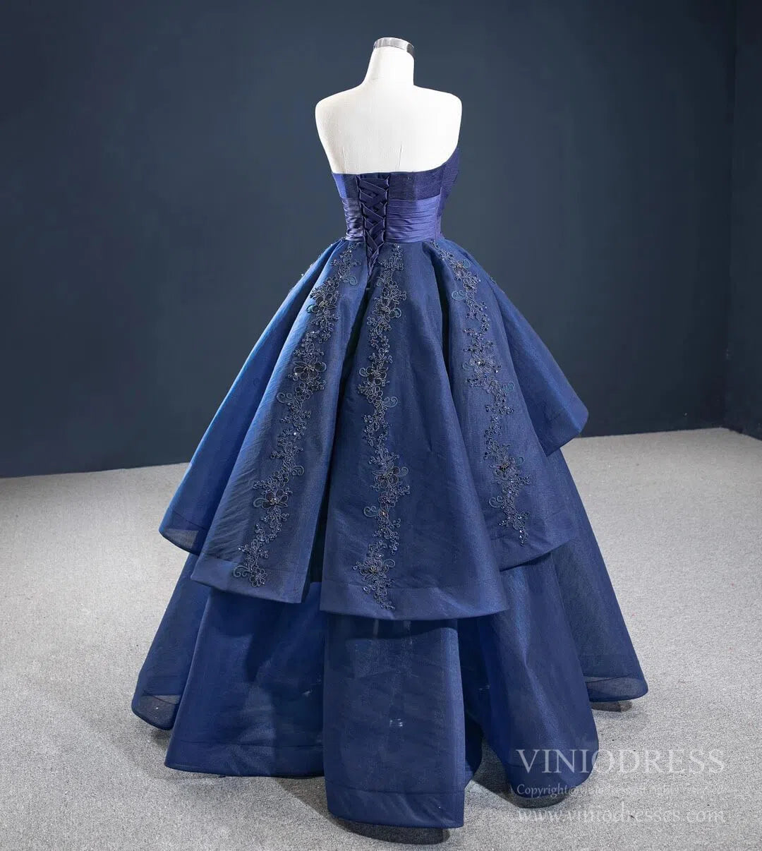 prom dresses 2025 Strapless Navy Blue Prom Dresses Sweetheart Quinceanera Dress FD2452-plus size wedding dresses Viniodress-Navy Blue-Custom Size-