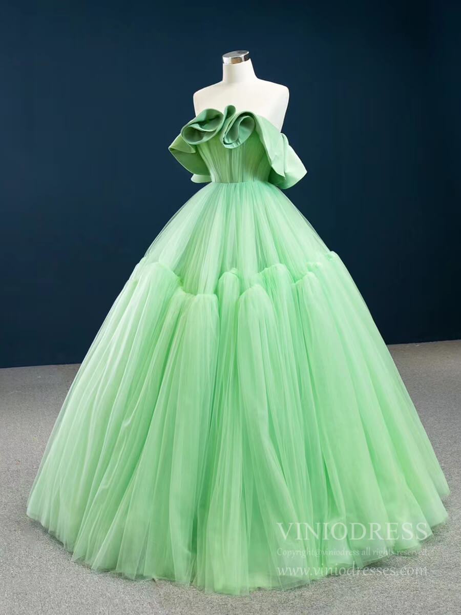 Prom Dress 2025 Strapless Pale Green Prom Dresses Simple Tulle Sweet 16 Dress FD2443-unique prom dresses-As Picture-Custom Size-Viniodress