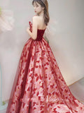 Prom Dress 2025 Strapless Red Jacquard Lace Prom Dresses Sequin Bodice Ball Gown FD3409-unique prom dresses-Red-Custom Size-Viniodress