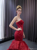 Prom Dress 2025 Strapless Red Mermaid Ruffle Wedding Dresses Pageant Prom Gown 241103-unique Prom Dresses-Red-Custom Size-Viniodress