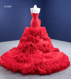 Prom Dress 2025 Strapless Red Mermaid Wedding Dresses Ruffled Rosette Pageant Gown 67283 viniodress-unique prom dresses-Red-Custom Size-Viniodress