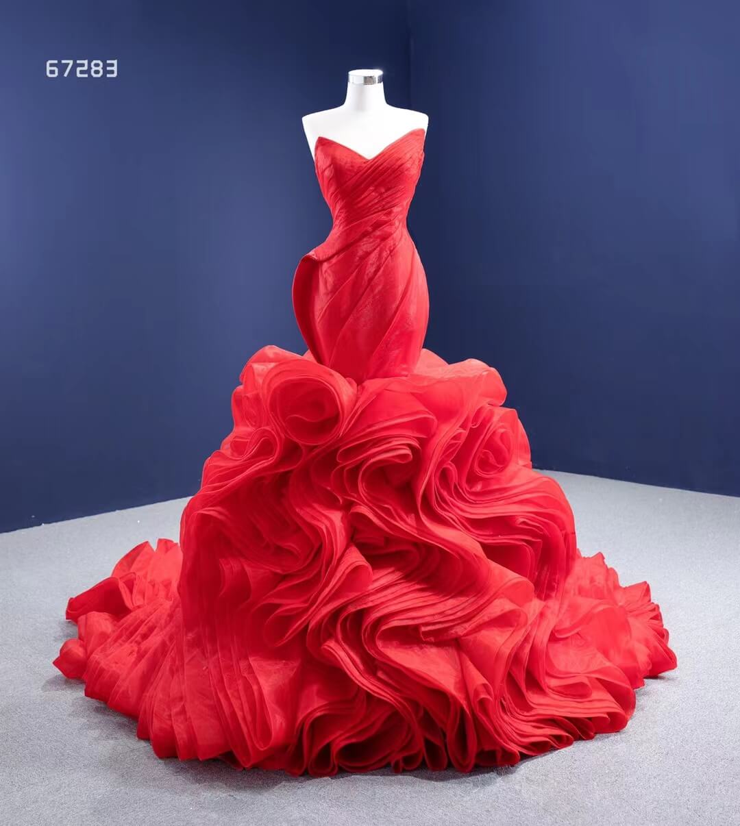 Prom Dress 2025 Strapless Red Mermaid Wedding Dresses Ruffled Rosette Pageant Gown 67283 viniodress-unique prom dresses-Red-Custom Size-Viniodress