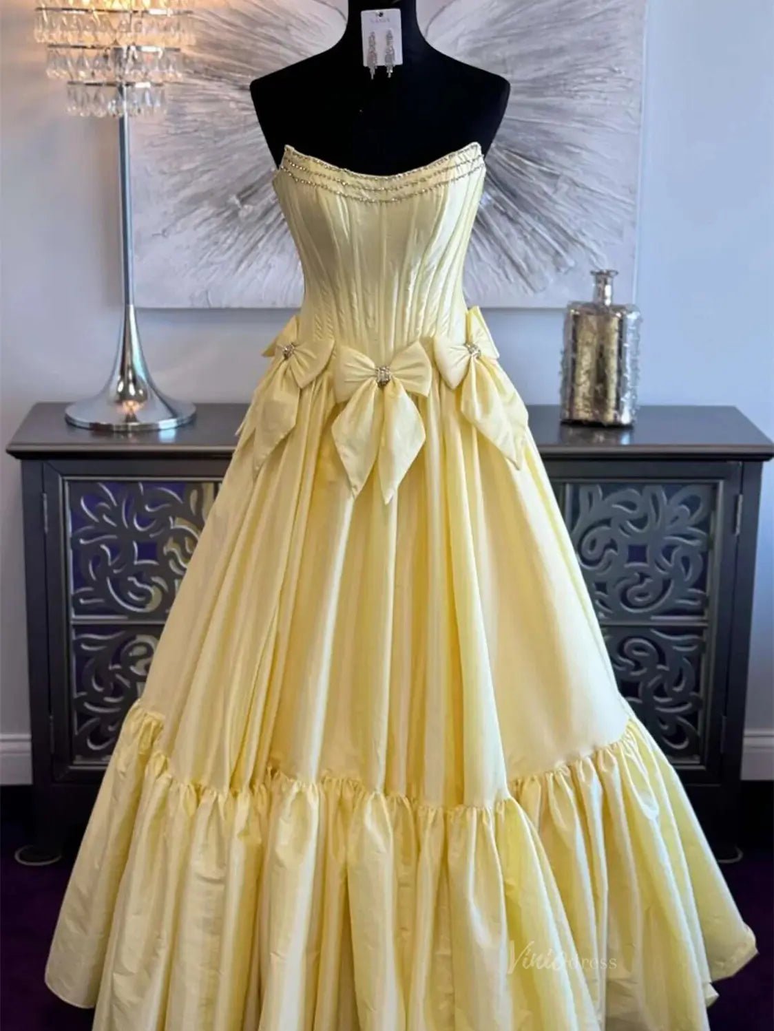 Strapless Satin A - Line Prom Dresses 2025 Bow - Tie Pleated Formal Gown - FD5146 - Viniodressprom dressesGreenCustom Size - Formal Dresses - Ball Gowns