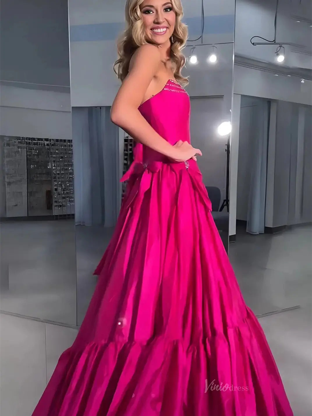 prom dresses 2025 Strapless Satin A-Line Prom Dresses 2025 Bow-Tie Pleated Formal Gown - FD5146-plus size wedding dresses Viniodress-Light Blue-Custom Size-