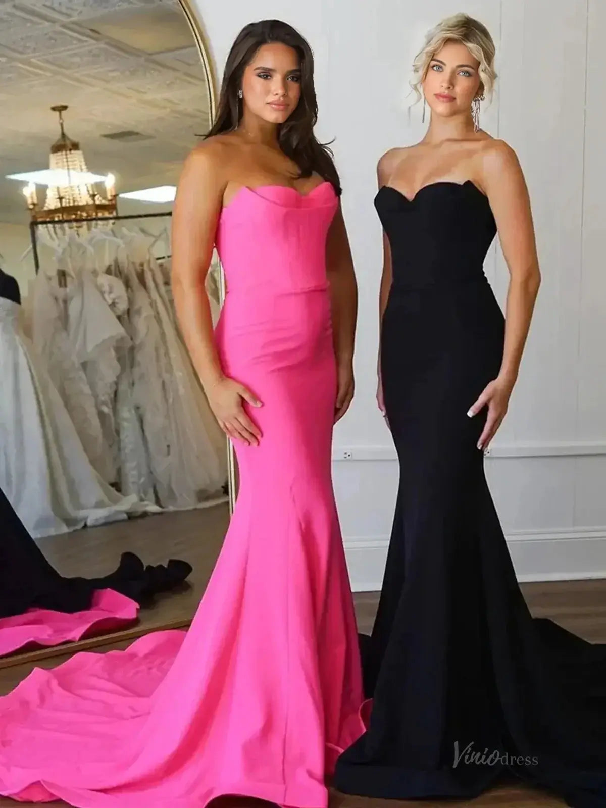 prom dresses 2025 Strapless Satin Mermaid Prom Dress 2025 with Sweetheart Neck – FD5027-plus size wedding dresses Viniodress-Pink-Custom Size-