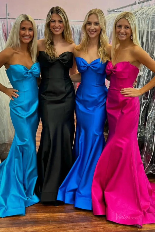 Strapless Satin Mermaid Prom Dresses 2025 with Bow – FD5058 - Viniodressprom dressesBlackCustom Size - Formal Dresses - Ball Gowns