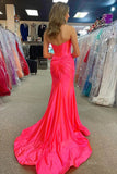 Strapless Satin Mermaid Prom Dresses 2025 with Slit & Pleated Crossed Bodice – FD5040