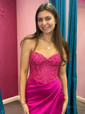 prom dresses 2025-to impress Strapless Satin Mermaid Prom Dresses 2025 with Slit, Sweetheart Neck & Lace Bodice – FD5065-plus size wedding dresses Viniodress-Fuchsia-Custom Size-