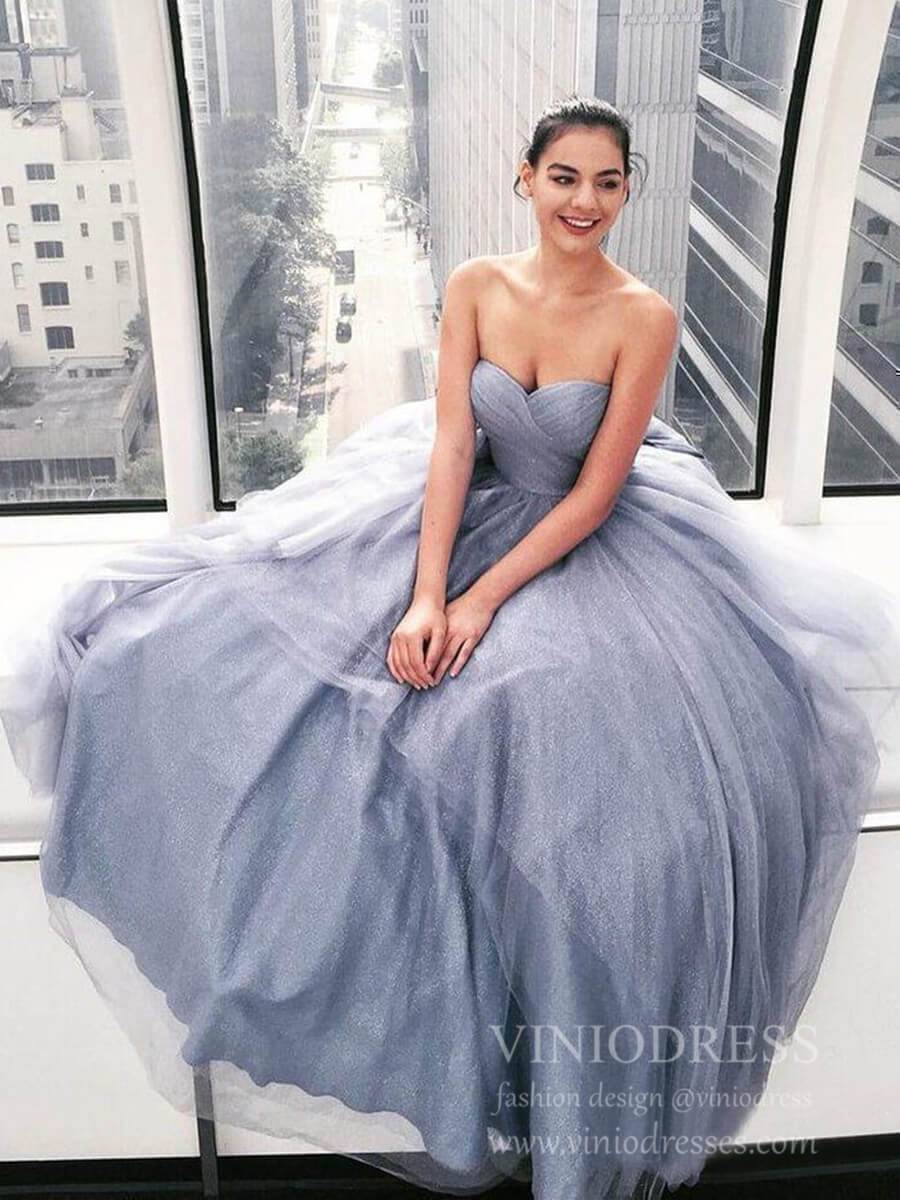 Prom Dress 2025 Strapless Sparkly Gray Tulle Prom Dresses for Junior and Teens FD1783-unique prom dresses-As Picture-Custom Size-Viniodress