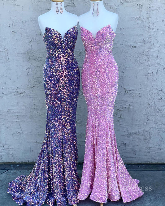 Prom Dress 2025 Strapless Sparkly Sequin Mermaid Prom Dresses FD3311-unique prom dresses-Blue-Custom Size-Viniodress