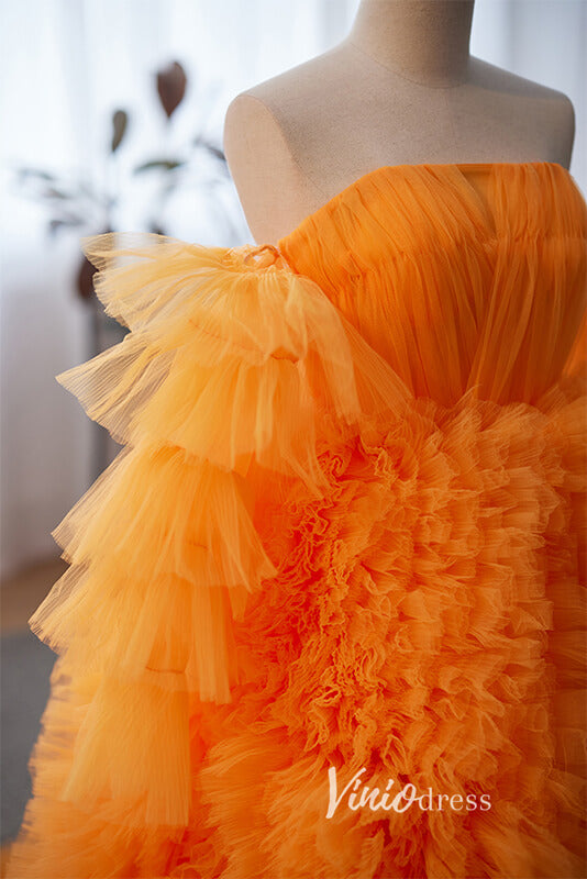 Prom Dress 2025 Stunning Orange Ruffle Prom Dresses Tiered Ball Gown with Slit FD3510-unique prom dresses-Orange-Custom Size-Viniodress