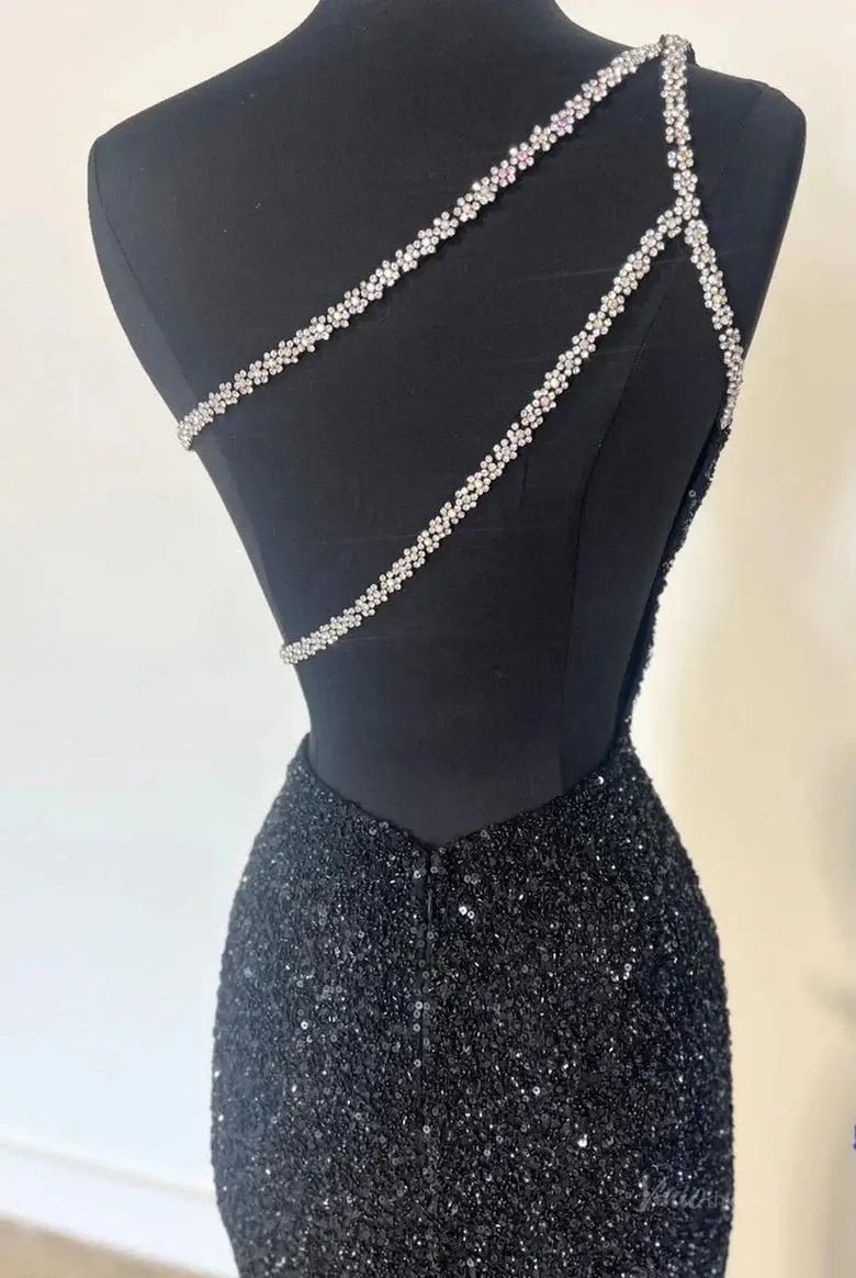 Stunning Sequin Mermaid Prom Dresses 2025 with Slit & One Shoulder – FD5060 - Viniodressprom dressesBlackCustom Size - Formal Dresses - Ball Gowns