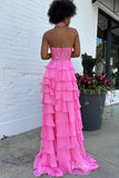 Prom Dress 2025 Tiered Chiffon Ruffle Prom Dresses with Slit FD3697-unique prom dresses-Strapless-Lavender-Custom Size-Viniodress