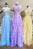 Prom Dress 2025 Tiered Chiffon Ruffle Prom Dresses with Slit FD3697-unique prom dresses-Strapless-Lavender-Custom Size-Viniodress