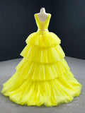 Prom Dress 2025 Tiered Yellow Sweet 15 Dress Simple Tulle Quinceanera Dresses 67154-unique prom dresses-Yellow-Custom Size-Viniodress