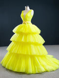 Prom Dress 2025 Tiered Yellow Sweet 15 Dress Simple Tulle Quinceanera Dresses 67154-unique prom dresses-Yellow-Custom Size-Viniodress