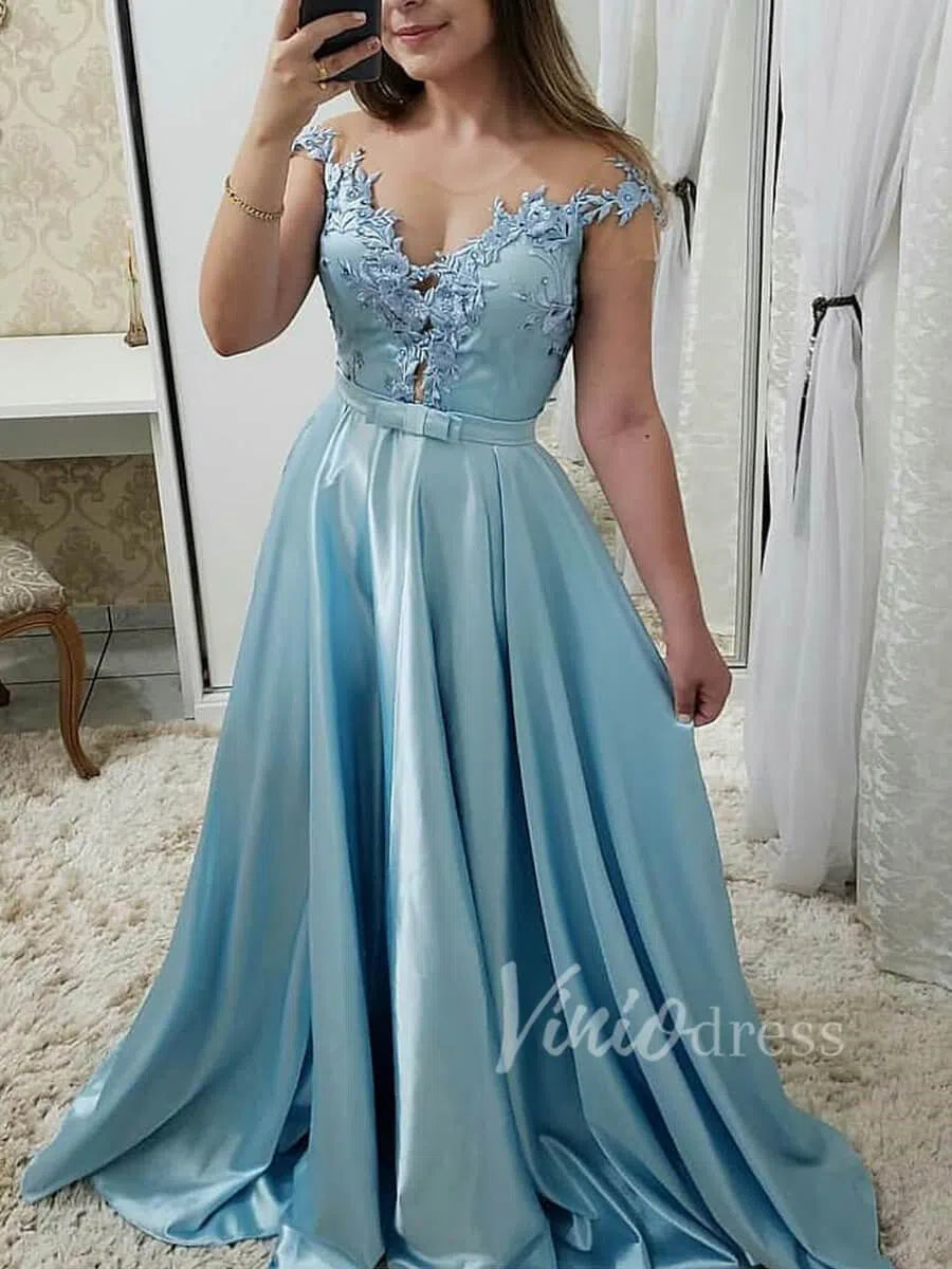 Prom Dress 2025 Tiffany Blue Satin Prom Dresses Cap Sleeve Wedding Guest Dress FD1575-unique prom dresses-As Picture-Custom Size-Viniodress