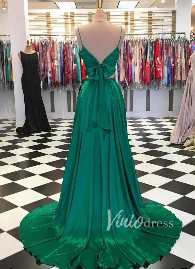 Prom Dress 2025 Two Piece Simple Prom Dresses Emerald Green Formal Dress FD1399-unique prom dresses-Emerald Green-US 2-Viniodress