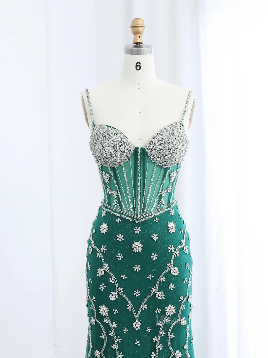 prom dresses 2025 Unique Green Prom Dresses Sparkle Rhinestone Mermaid Formal Dresses BD013-plus size wedding dresses Viniodress-Green-US 2-