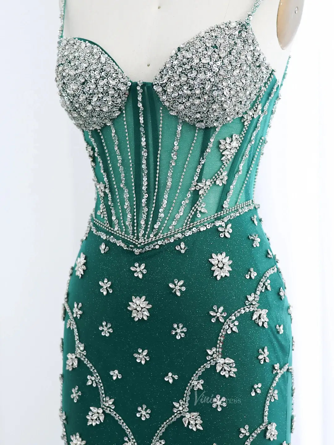 prom dresses 2025 Unique Green Prom Dresses Sparkle Rhinestone Mermaid Formal Dresses BD013-plus size wedding dresses Viniodress-Green-US 2-