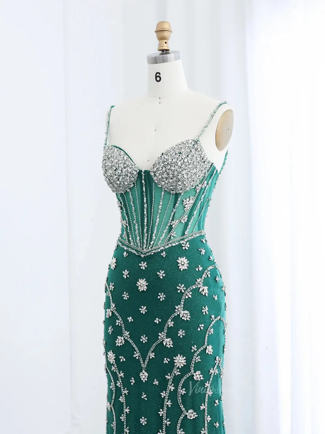 prom dresses 2025 Unique Green Prom Dresses Sparkle Rhinestone Mermaid Formal Dresses BD013-plus size wedding dresses Viniodress-Green-US 2-