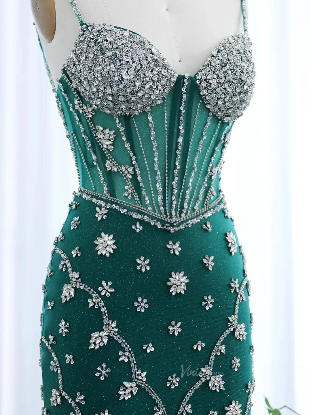 prom dresses 2025 Unique Green Prom Dresses Sparkle Rhinestone Mermaid Formal Dresses BD013-plus size wedding dresses Viniodress-Green-US 2-