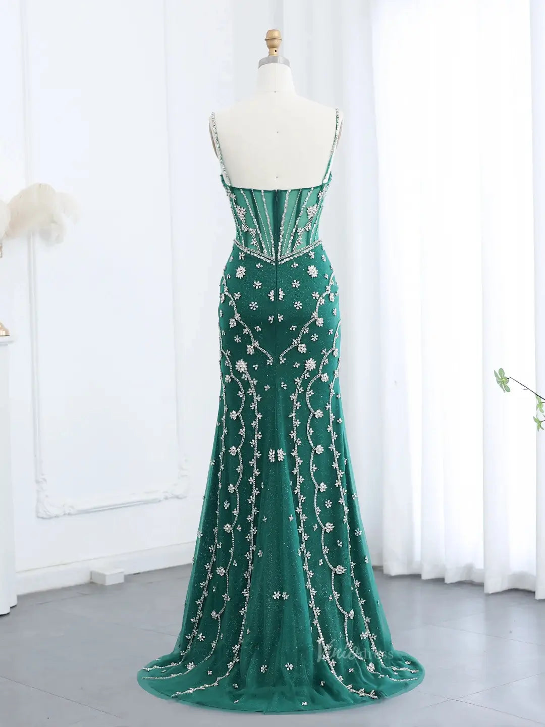 prom dresses 2025 Unique Green Prom Dresses Sparkle Rhinestone Mermaid Formal Dresses BD013-plus size wedding dresses Viniodress-Green-US 2-