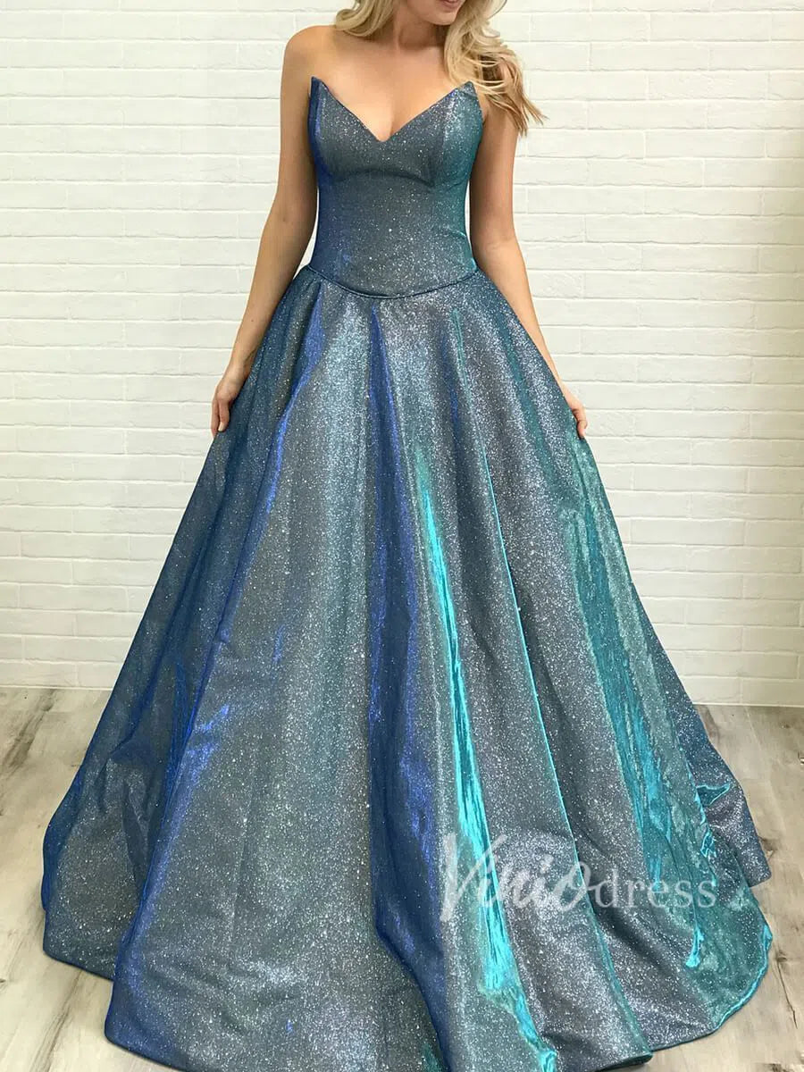 Prom Dress 2025 Unique Sparkly Blue Strapless Prom Dresses Long FD1349-unique prom dresses-As Picture-US 2-Viniodress